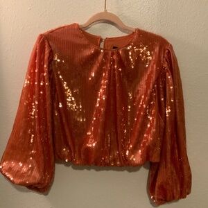 J. Crew Orange Sequin Long-Sleeve Crop Top